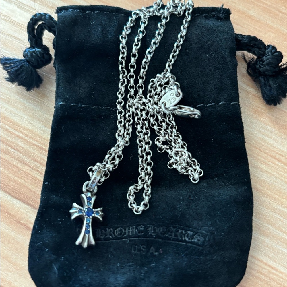 Chrome Hearts Blue Sapphire Cross Pendant Necklace